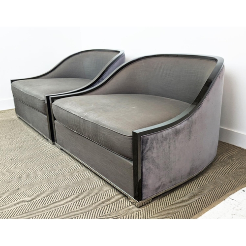 335 - BLAINEY NORTH AYORA LOUNGE CHAIRS, a pair, grey fabric upholstered, 110cm W. (2)