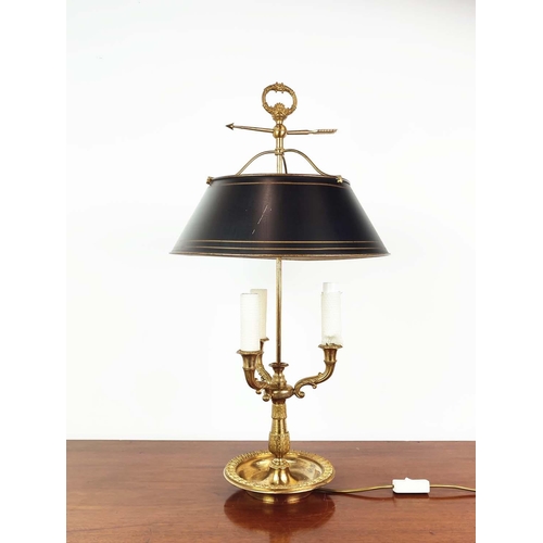 337 - ATTRIBUTED TO VAUGHAN BOUILLOTTE LAMP, gilt metal with a metal shade, approx 76cm H overall.