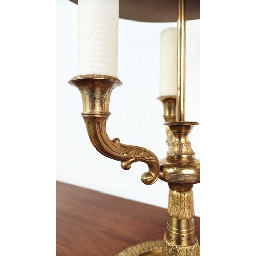 337 - ATTRIBUTED TO VAUGHAN BOUILLOTTE LAMP, gilt metal with a metal shade, approx 76cm H overall.