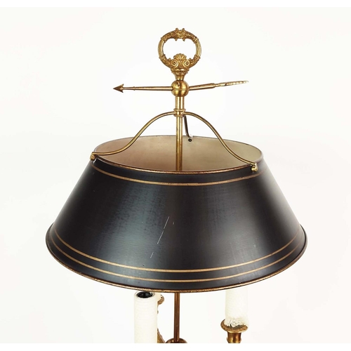 337 - ATTRIBUTED TO VAUGHAN BOUILLOTTE LAMP, gilt metal with a metal shade, approx 76cm H overall.