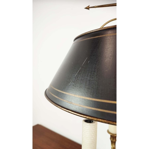 337 - ATTRIBUTED TO VAUGHAN BOUILLOTTE LAMP, gilt metal with a metal shade, approx 76cm H overall.