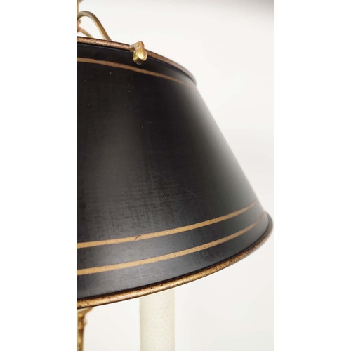 337 - ATTRIBUTED TO VAUGHAN BOUILLOTTE LAMP, gilt metal with a metal shade, approx 76cm H overall.