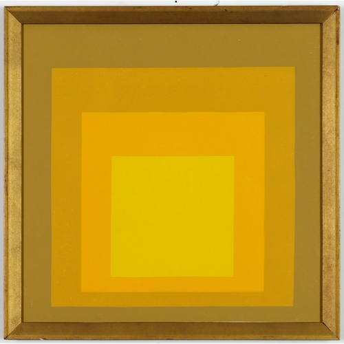 36 - JOSEF ALBERS, Departing in Yellow, screen-print, 1964, gold finish French vintage frame 47 x 47 cm.