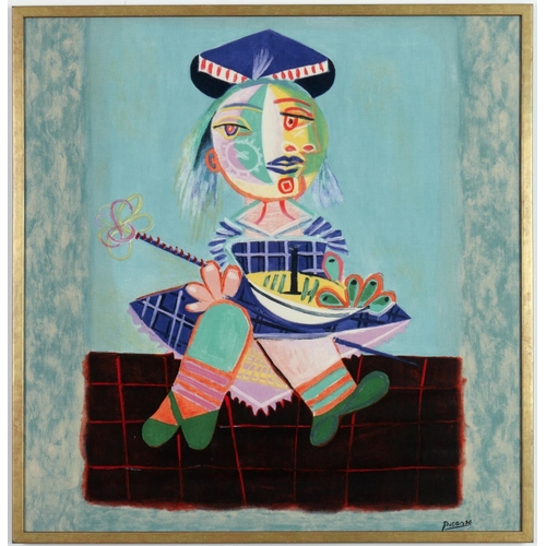46 - AFTER PABLO PICASSO MAYA – (Picasso’s daughter) Print on cotton – signed in the plate 66 x 66 cm.