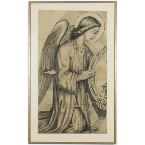 47 - A PAIR OF LARGE MID 19TH CENTURY FRENCH DRAWINGS of winged Angels in pencil and charcoal, mounted on... 