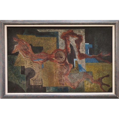 111 - J. RABSTEIN 'Abstract', oil on canvas, inscribed verso, 51cm x 76cm, framed.