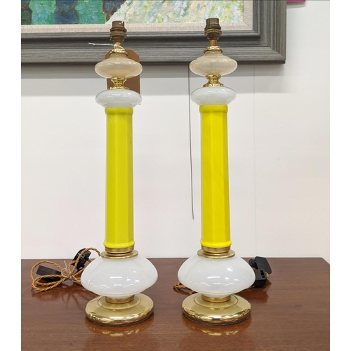 306 - CENEDESE MURANO GLASS TABLE LAMPS, a pair, vintage opaline yellow glass, 56cm H approx. (2)