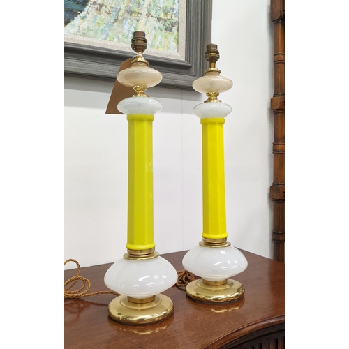 306 - CENEDESE MURANO GLASS TABLE LAMPS, a pair, vintage opaline yellow glass, 56cm H approx. (2)