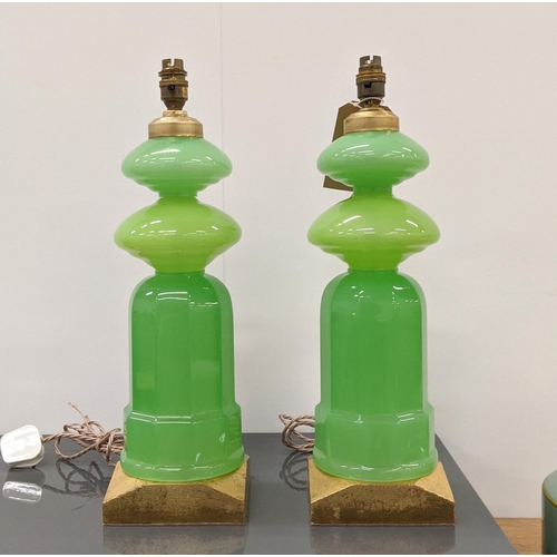 307 - CENEDESE MURANO GLASS TABLE LAMPS, a pair, vintage green opaline glass, 49cm H approx. (2)