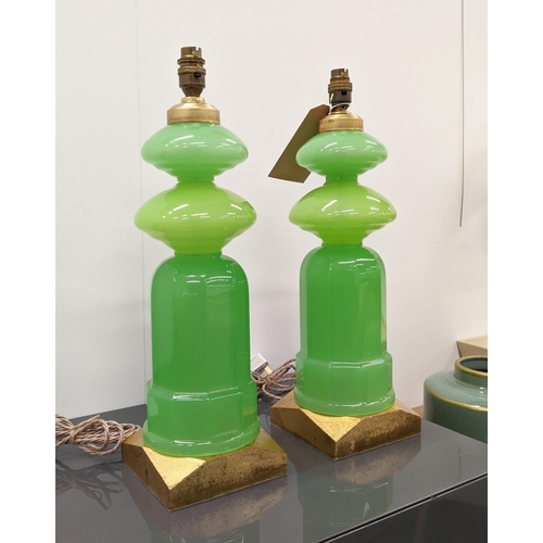 307 - CENEDESE MURANO GLASS TABLE LAMPS, a pair, vintage green opaline glass, 49cm H approx. (2)