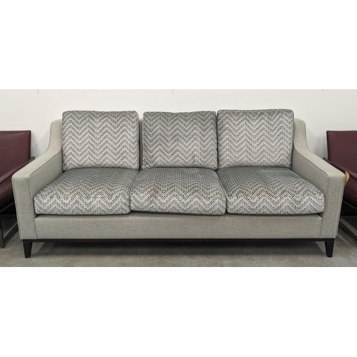 330 - BESPOKE SOFA LONDON SOFA, grey fabric upholstered frame, chevron fabric upholstered seat and back cu... 