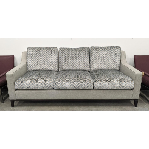 330 - BESPOKE SOFA LONDON SOFA, grey fabric upholstered frame, chevron fabric upholstered seat and back cu... 