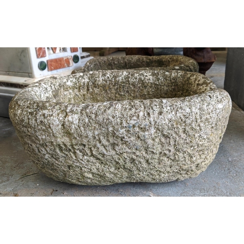 344 - PLANTERS, a pair, composite stone, 47cm L x 38cm W x 19cm H approx. at largest. (2)