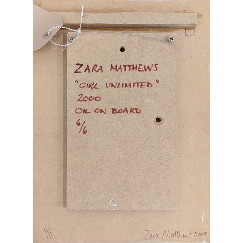 41 - ZARA MATTHEWS (b.1960), 'Girl unlimited' series of six paintings, oil on board, 35cm x 24.5cm, each,... 