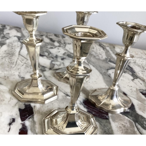 156 - SILVER CANDLESTICKS, two pairs, Sheffield, 20cm H. (4)