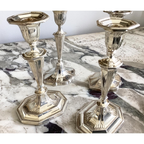 156 - SILVER CANDLESTICKS, two pairs, Sheffield, 20cm H. (4)