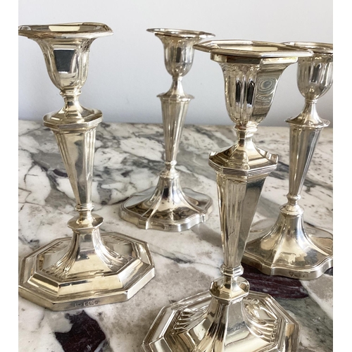 156 - SILVER CANDLESTICKS, two pairs, Sheffield, 20cm H. (4)