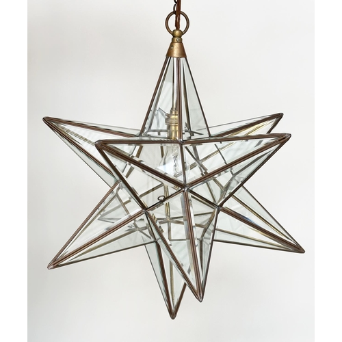 169 - STELLAR HALL LANTERN, star-form brass and glazed, 55cm H.