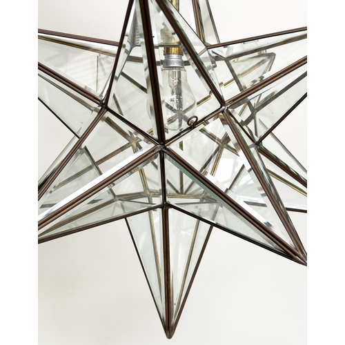 169 - STELLAR HALL LANTERN, star-form brass and glazed, 55cm H.