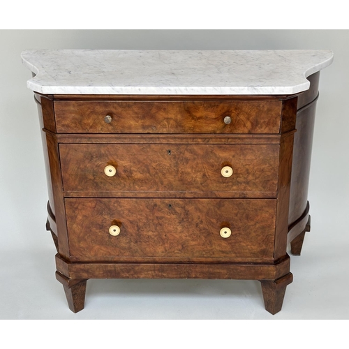 170 - ART DECO COMMODE, early 20th century Art Deco burr walnut of serpentine outline with three drawers a... 