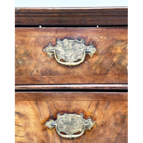 194 - CHEST, early 18th century English Queen Anne figured walnut and crossbanded with two short and three... 