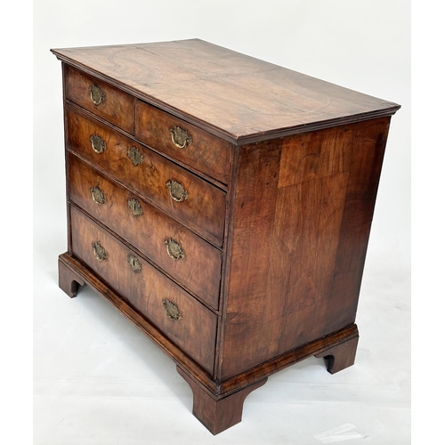 194 - CHEST, early 18th century English Queen Anne figured walnut and crossbanded with two short and three... 