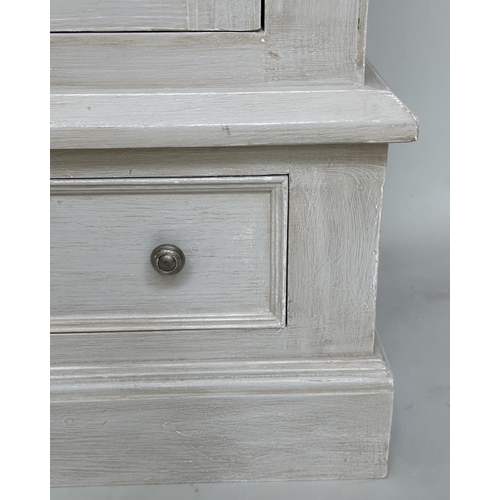 199 - ARMOIRE, French style grey painted with a panelled door enclosing full height hanging space above a ... 