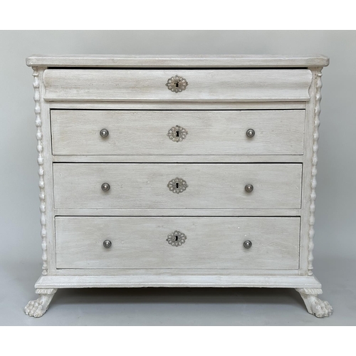 201 - COMMODE, 19th century Scandinavian grey painted with shaped frieze drawer and three further long dra... 