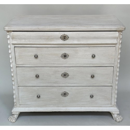 201 - COMMODE, 19th century Scandinavian grey painted with shaped frieze drawer and three further long dra... 