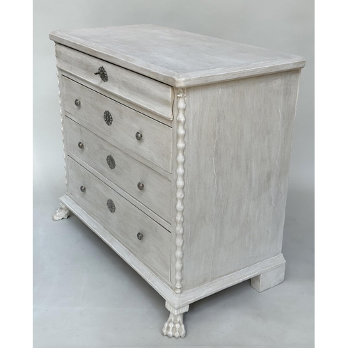 201 - COMMODE, 19th century Scandinavian grey painted with shaped frieze drawer and three further long dra... 