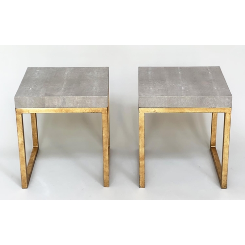 409 - SIDE TABLES, a pair, faux shagreen square with gilded metal square supports, 40cm x 40cm x 45cm H. (... 