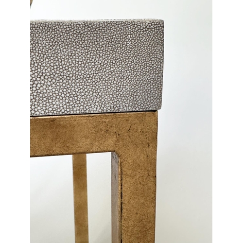 409 - SIDE TABLES, a pair, faux shagreen square with gilded metal square supports, 40cm x 40cm x 45cm H. (... 