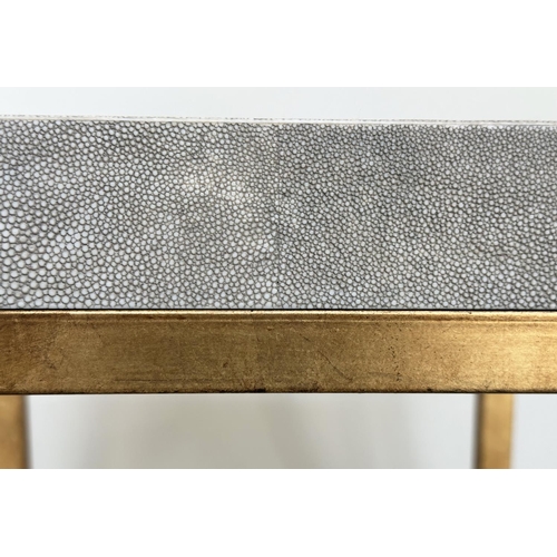 409 - SIDE TABLES, a pair, faux shagreen square with gilded metal square supports, 40cm x 40cm x 45cm H. (... 