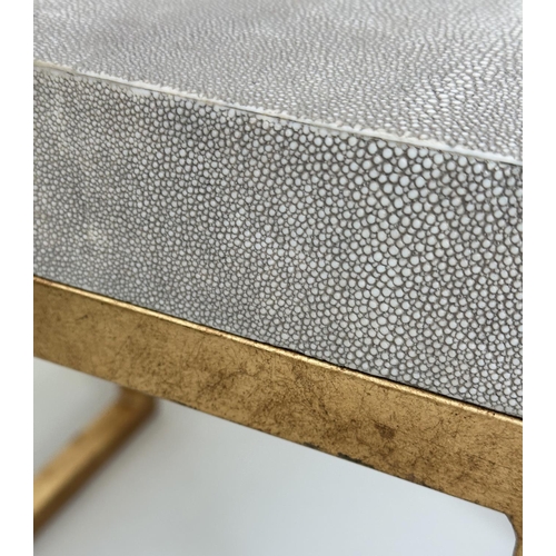 409 - SIDE TABLES, a pair, faux shagreen square with gilded metal square supports, 40cm x 40cm x 45cm H. (... 