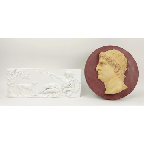 186 - PLASTER PLAQUE, neo-classical style, Roman Emperor and one other, 34cm D x 43cm L x 17cm W. (2)