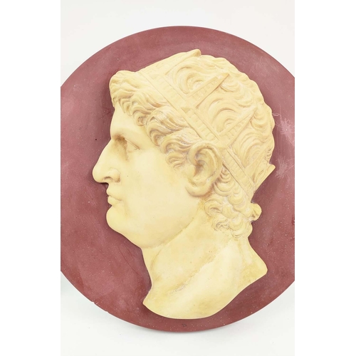 186 - PLASTER PLAQUE, neo-classical style, Roman Emperor and one other, 34cm D x 43cm L x 17cm W. (2)