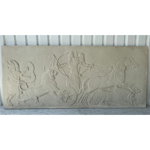 182 - WAL PLAQUE/PANEL, rectangular plaster after Antique Greek depicting Greek Classical Chanot scene, 21... 