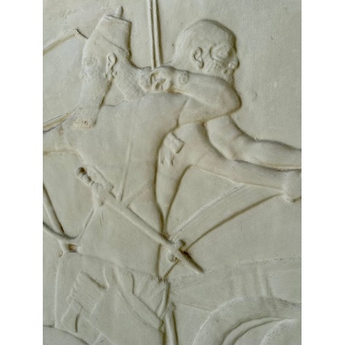 182 - WAL PLAQUE/PANEL, rectangular plaster after Antique Greek depicting Greek Classical Chanot scene, 21... 