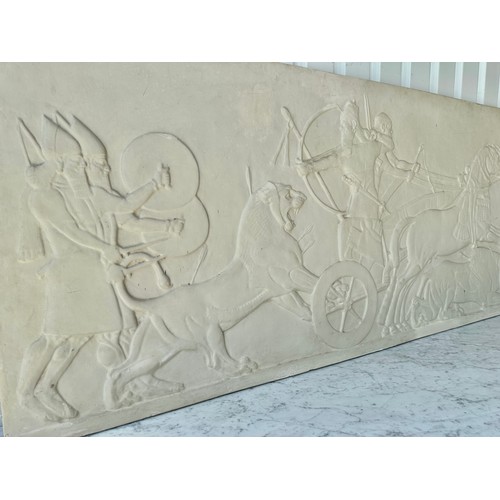 182 - WAL PLAQUE/PANEL, rectangular plaster after Antique Greek depicting Greek Classical Chanot scene, 21... 