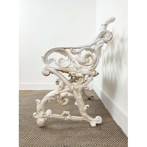 172 - GARDEN BENCH, Coalbrookdale style, white painted cast metal, 85cm H x 95cm W x 54cm D.