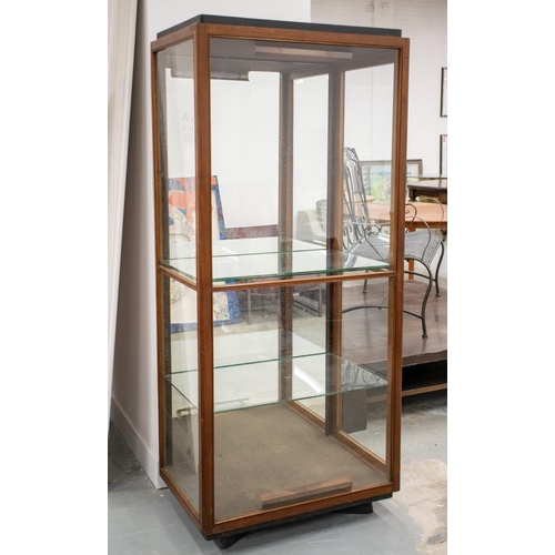 177 - DISPLAY CABINET, mid 20th century mahogany and ebonised with side door, mirrored back and adjustable... 