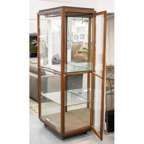 177 - DISPLAY CABINET, mid 20th century mahogany and ebonised with side door, mirrored back and adjustable... 