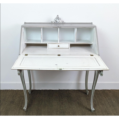 180 - BUREAU, Louis XV style grey painted with slope and single drawer, 116cm H x 92cm x 49cm.