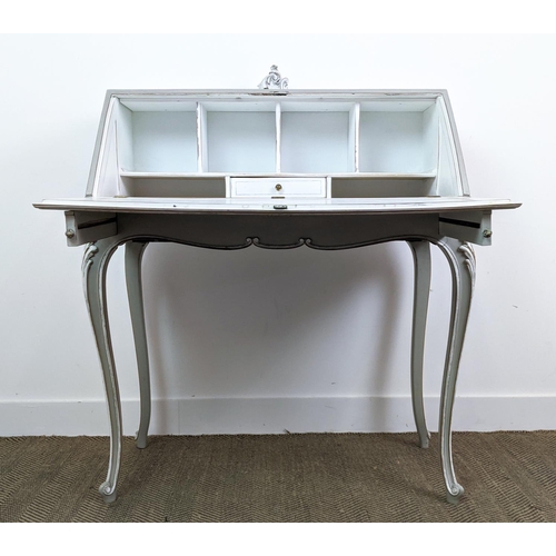 180 - BUREAU, Louis XV style grey painted with slope and single drawer, 116cm H x 92cm x 49cm.