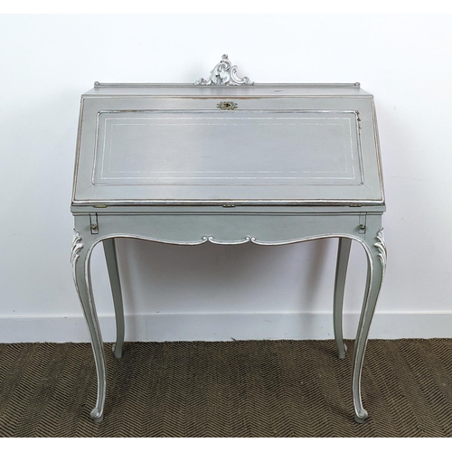 180 - BUREAU, Louis XV style grey painted with slope and single drawer, 116cm H x 92cm x 49cm.