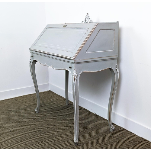 180 - BUREAU, Louis XV style grey painted with slope and single drawer, 116cm H x 92cm x 49cm.