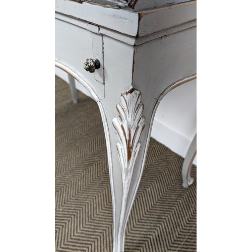 180 - BUREAU, Louis XV style grey painted with slope and single drawer, 116cm H x 92cm x 49cm.