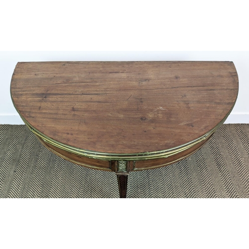 182 - TRIPLE TOP DEMI LUNE GAMES TABLE, Directoire mahogany, brass mounted and green baize lined, 78cm H x... 