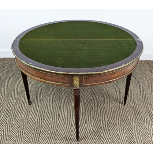 182 - TRIPLE TOP DEMI LUNE GAMES TABLE, Directoire mahogany, brass mounted and green baize lined, 78cm H x... 