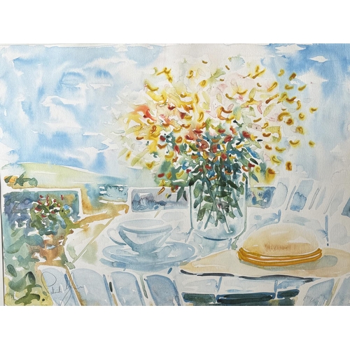 58 - TEATIME ON THE TERRACE, original watercolour, circa 1990, signed by the artist, 84cm x 99cm, framed,... 